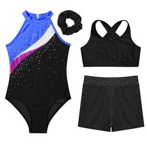 Traje de gimnasia para niñas de 6 a 16 años, leotardo con banda para el <span class=keywords><strong>pelo</strong></span>, <span class=keywords><strong>chaleco</strong></span> superior y pantalones cortos, conjuntos para competición de puesta en escena, 4 Uds. - Product Image 5