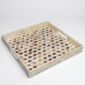Luxury Handmade Mother Of Pearl Inlay Serving Tray Decorative Hexagonal Mosaic Mop <b>Rectangle</b> Tray For <b>Coffee</b> <b>Table</b> Home Decor - Product Image 5