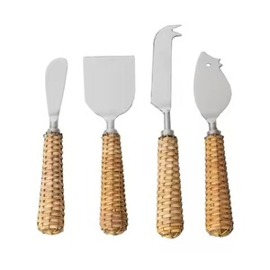 Modern Craft Design Stainless Steel <b>Cheese</b> <b>Knife</b> <b>Set</b> With Rattan Handle Stylish Cutting Tools Kitchen Dining <b>Set</b> - Product Image 1