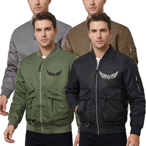 Veste pour homme avec logo brodé en forme d'ailes, fermeture éclair sur le devant, couleur unie, coupe-vent décontractée en polyester, vêtement d'automne - Product Image 4