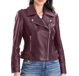 Vestes en cuir véritable pour femmes, couleur noire, haute qualité, vente en gros, veste de motard élégante bordeaux, logo personnalisé OEM, couleurs variées, fermeture éclair - Product Image 6