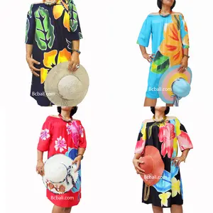 En gros Alot Quotidien Vêtements Femmes Mode Poncho Robe Rayonne Main Peinture avec Fleur Directe De Bali Batik Main Peinture