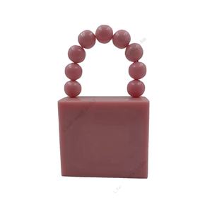 Handcrafted <b>Pink</b> Resin Cube Clutch <b>Bag</b> with <b>Beaded</b> Handle Luxury Evening Party Statement Handbag for Women - Product Image 1