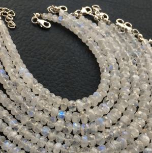 Bracelet en argent pierre de lune naturelle perles de pierres précieuses blanches rondes bijoux - Product Image 5