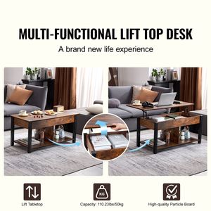 Tavolino da Caffè Rettangolare con Piano Sollevabile 41,7 Pollici, Tasche Extra per Stoccaggio, Design a Nido, Stile Legno MDF Marrone per Soggiorno - Product Image 2