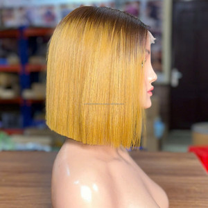 Perruque Bob Blond Miel Cheveux Vierges Vietnamiens Full Lace Sans Colle Bonnet en Dentelle Suisse Taille Moyenne Texture Lisse - Product Image 1