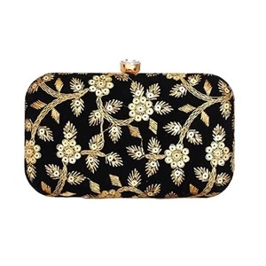 Elegant Black Velvet Clutch With Gold Floral Embroidery Magnetic Closure Women's Party Wedding Handbag - Product Image 1