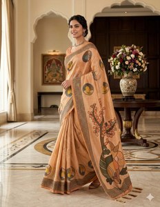 Adorable y Hermoso Sari de Diseñador con Paneles Beige Natural y Bordes Vibrantes en Rosa Rani, Estilo Moderno para Fiestas, de Secado Rápido - Product Image 2