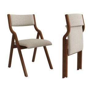 2 Pack Cream Taupe & Walnut Upholstered <b>Folding</b> <b>Dining</b> <b>Chair</b> Easy Carry Space Saving No Assembly Required - Product Image 2