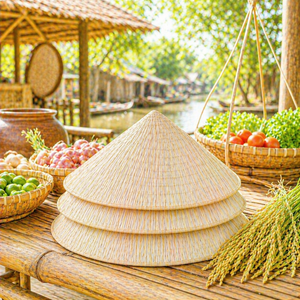 ของตกแต่งผนังภายใน หมวกทรงกรวยเวียดนาม หมวกกันแดดสานจากไม้ไผ่ วัสดุธรรมชาติ เป็นมิตรกับสิ่งแวดล้อม สไตล์เอเชีย ของตกแต่งบ้าน - Product Image 6