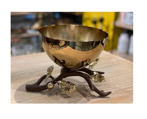 <b>Brass</b> Antique Chocolate Bowl With Handles And <b>Legs</b> Hotel Dinnerware Serving Bowl At Acceptable Prices - Product Image 4
