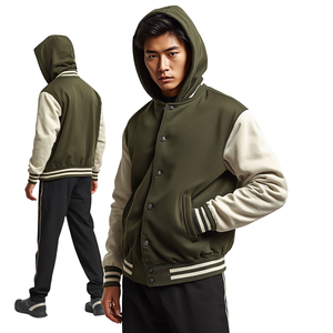 Veste bomber varsity à double capuche de luxe pour hommes - Product Image 3