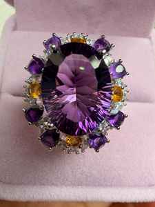 แหวนเงินแท้ 925 ประดับพลอยอเมทิสต์และซิทริน แหวนค็อกเทลพลอยธรรมชาติสำหรับผู้หญิง เครื่องประดับคุณภาพสูง - Product Image 5