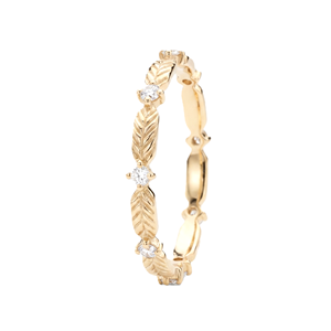 Bague empilable minimaliste en or massif 18K 14K avec diamant de laboratoire taille ronde, motif feuille, bande éternelle complète délicate, alliance de mariage unique - Product Image 5