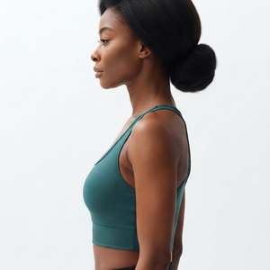 Soutien-gorge de sport dos nageur pour femme, vert uni, maintien moyen, respirant, sans coutures, pour yoga et entraînement, fabricant - Product Image 5