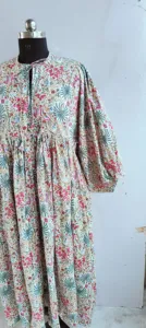 Robe midi élégante bohème multicolore à fleurs, faite à la main en coton, avec col à nouer et imprimé ethnique, robe décontractée - Product Image 3