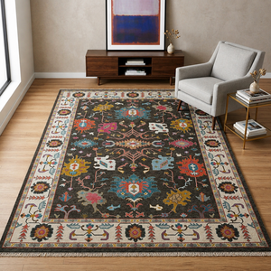Tapis d'appoint rectangulaire en laine noué à la main, motif floral oriental, écologique, adapté aux animaux domestiques, à poils moyens, résistant aux taches, pour chambre et voiture - Product Image 2