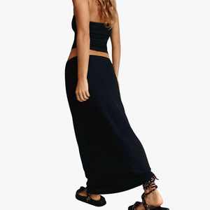 Conjunto de 2 Piezas para Mujer, Top Tubo sin Tirantes, Falda Larga Maxi, Color Sólido, Transpirable, Tejido de Punto, Spandex, Poliéster, Verano, Casual - Product Image 2
