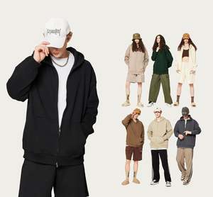 H5437 Nouveautés Automne Hiver, sweats à capuche unisexes personnalisés en coton mélangé 400 g/m², doublure en molleton français, fermeture éclair - Product Image 1