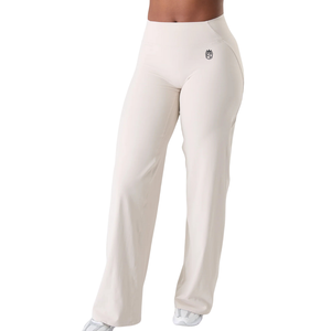 Pantalones de Yoga de Pierna Ancha para Mujer, Cintura Alta, Control de Abdomen, Elásticos, para Entrenamiento, Suaves, Transpirables, Beige, Ajuste Cómodo Premium - Product Image 1