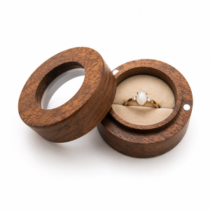 WEWOOD Wooden <b>Ring</b> <b>Box</b> Round Lid Elegant Jewelry Storage Case with Velvet Insert for <b>Rings</b> - Product Image 4