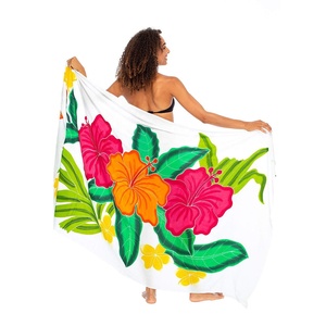 Painting Flower 100% Rayon <b>Sarong</b> Pareo Beachwear Beach Cover up Beach <b>Wrap</b> Women Beachwear - Product Image 2