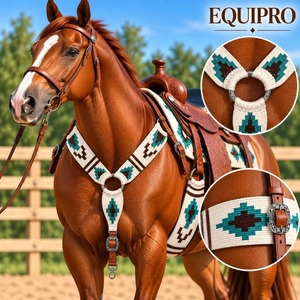 EQUIPO PERSONALIZADO: Conjunto de Cinturón y Pechera para Caballo en Color Morado con Patrón de Diamantes del Suroeste y Hebillas de Cuero con Conchos - Product Image 3