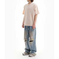 Camiseta de algodón grueso personalizada para hombre, estilo streetwear, lisa, oversize, con hombros caídos, corte holgado, color crema de lujo