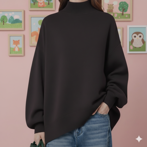 เสื้อสเวตเชิ้ตผู้หญิงแบบสวมใส่สบายสำหรับฤดูใบไม้ร่วง/ฤดูหนาว คอเต่า แขนยาว ทรงโอเวอร์ไซส์ คุณภาพสูง เป็นมิตรต่อสิ่งแวดล้อม พร้อมโลโก้ด้านหน้า - Product Image 4
