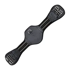 Fancy <b>Stitch</b> Padded Long Girth High Quality Tanned Leather with Snap and Elastic with Stripes in Your Choice of Leather Color - Product Image 1