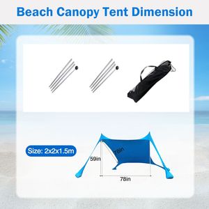 Tenda da Spiaggia Pieghevole Portatile 6.5x6.5FT, Tenda Parasole Richiudibile, Protezione Solare Antivento con 4 Sacchi di Sabbia e 2 Pali per - Product Image 6