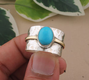 Anillo de Plata de Ley 925 con Turquesa Natural, Clásico, Certificado, con Gema, Joyería de Boda para Mujer - Product Image 5