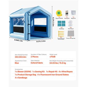 Potente Sistema di Filtraggio dell'Aria da 550W, Cabina Gonfiabile per Verniciatura a Spruzzo 9,84 X 8,2 X 8,2 ft, Forma Triangolare - Product Image 6