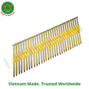 Clous de charpente galvanisés jaunes à tige lisse de 3'' x 0.120, fabriqués au Vietnam pour les projets de charpente |   Clous sur bande plastique - Product Image 1