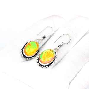 Triplet Fire Opal 925 Silver <b>Earrings</b> Handmade Boho Jewelry Statement Gift For Women <b>Men</b> - Product Image 5