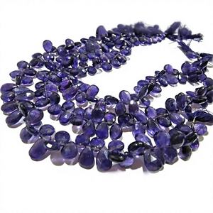 Cadena de cuentas facetadas de amatista natural en forma de pera, 8 pulgadas de largo - Product Image 1