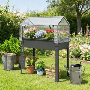 กระบะปลูกต้นไม้สีเทาเข้มแบบยกพื้น พร้อมกล่องปลูกต้นไม้สำหรับเรือนกระจกกลางแจ้งและห้องต่างๆ - Product Image 1