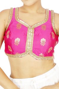 Blusa Corta de Seda 100% Tejida con Brocado Floral y Cuello en V Rosa para Mujer, Ideal para Bodas - Product Image 4
