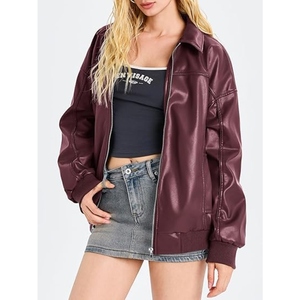 Blouson Bomber Oversize Femme Personnalisé en Similicuir, Veste Vintage Zippée en Cuir PU, Manteau Décontracté Streetwear - Product Image 3