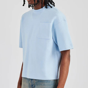 T-shirts pour hommes en gros, 100 % coton, col rond, grande taille, manches courtes, coupe ample, style vintage, motif uni, tissu 280g - Product Image 3
