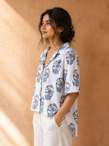 <b>Women</b> Animal Print Button Down Cropped Short Sleeve <b>Shirt</b> Collar Office Casual Outwear Top - Product Image 3