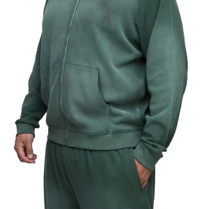 เสื้อวอร์มมีซิปสำหรับผู้ชายผ้าฟลีซผ้าฝ้าย100% มีฮู้ดเนื้อผ้าเรียบมีสไตล์ไม่เหมือนใครสินค้ามาใหม่ - Product Image 4