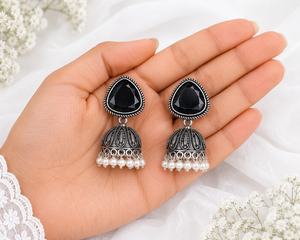 Oxidized <b>Silver</b> Brass Imitation Pearl Jhumka Chandelier Indian Traditional Bohemian Style Party for Women Wholesale Supplier - Product Image 5