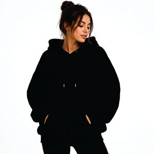Sudadera con capucha extragrande de alta calidad para mujer, de algodón y felpa, con bolsillo canguro, estilo urbano, con hombros caídos. - Product Image 5