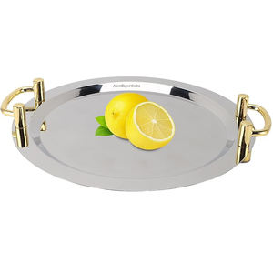 Plateaux de service dorés Louche Pour Buffet Mariage Aliments Desserts Service Poignées dorées Plateaux ovales en acier inoxydable argenté - Product Image 1