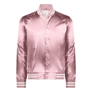 เสื้อแจ็คเก็ตบอมเบอร์ผ้าซาตินเนื้อนุ่ม 100% โพลีเอสเตอร์ สำหรับผู้ชาย รุ่นสปริง สตาร์ทเตอร์ เลตเตอร์แมน วาซิร์ตี้ แจ็คเก็ต OEM ดีไซน์แบบกำหนดเอง - Product Image 1