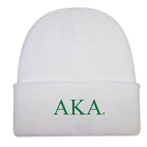 Gorro de Punto AKA, Gorro Blanco con Borde, Gorro de Invierno Bordado, Gorro Suave y Cálido de la Hermandad Griega para Mujer, para Clima Frío - Product Image 1