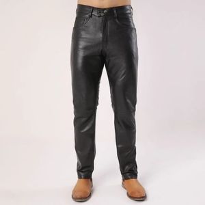 กางเกงหนังสีดำเรียบสำหรับผู้ชาย - Product Image 1