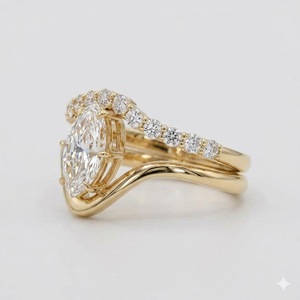Bridal Set 1.50 Ct Marquise Cut Lab Grown Diamond Engagement <b>Ring</b> With Wave Pave Band Wedding <b>Ring</b> Set Elongated <b>Couple</b> <b>Ring</b> Set - Product Image 3