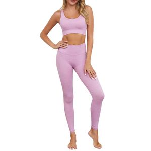 Ensemble de yoga rose pour femme : Soutien-gorge de sport et leggings taille haute – Tenue d'entraînement deux pièces extensible pour fitness, gym et activités sportives – Ensemble assorti - Product Image 2